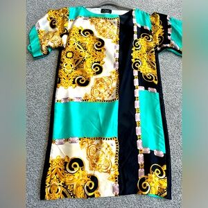 Gold and Green Sheath Midi Dress